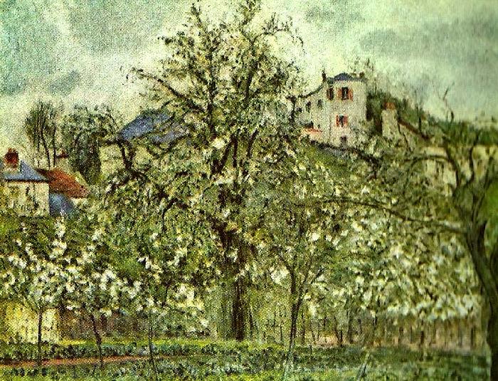Camille Pissarro handelstradgard med blommande trad